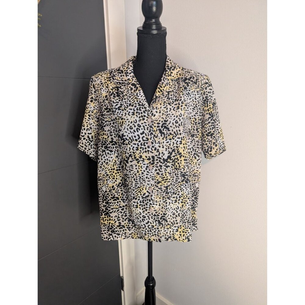 Donkenny Classics Animal Cheetah Print Short Sleeve Button-Up‎ Shirt Size L